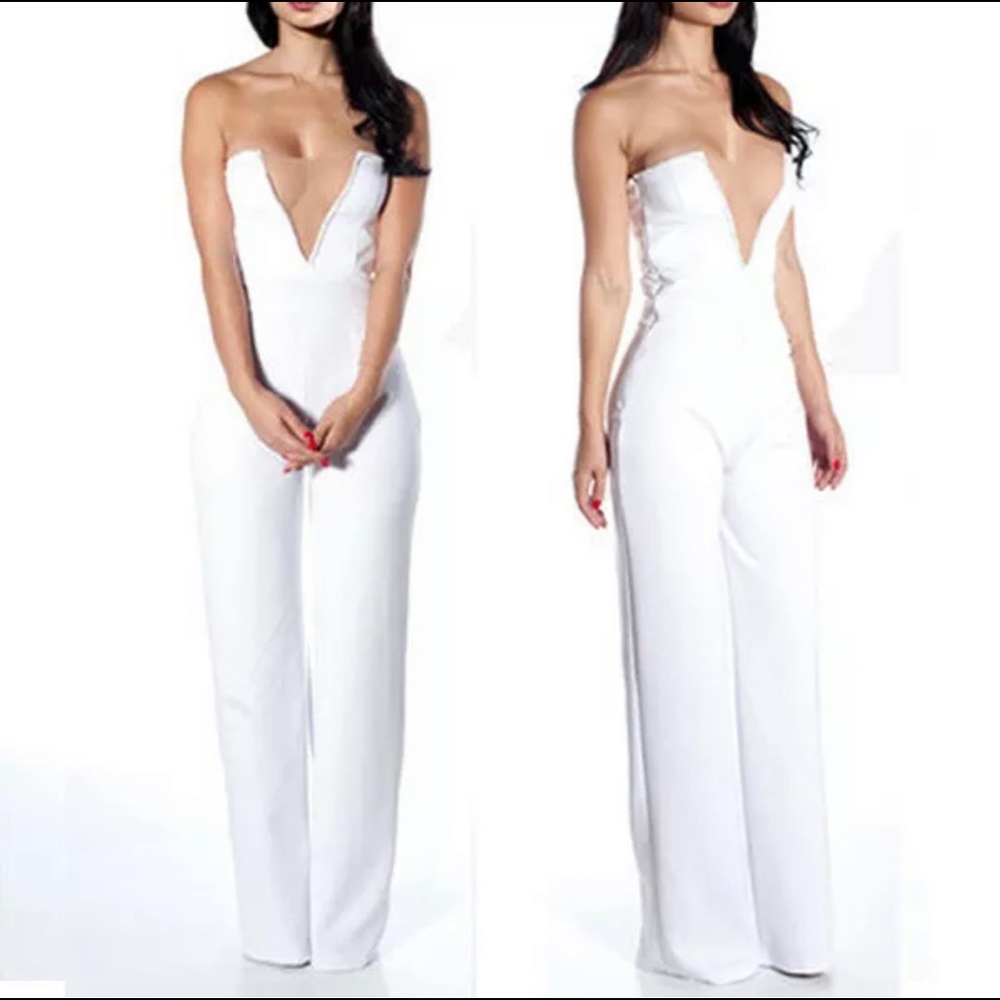 White strapless jumpsuit